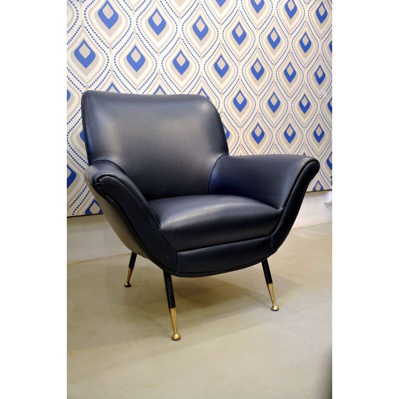 Paire de 2 fauteuils vintage italiens bleus, 1950