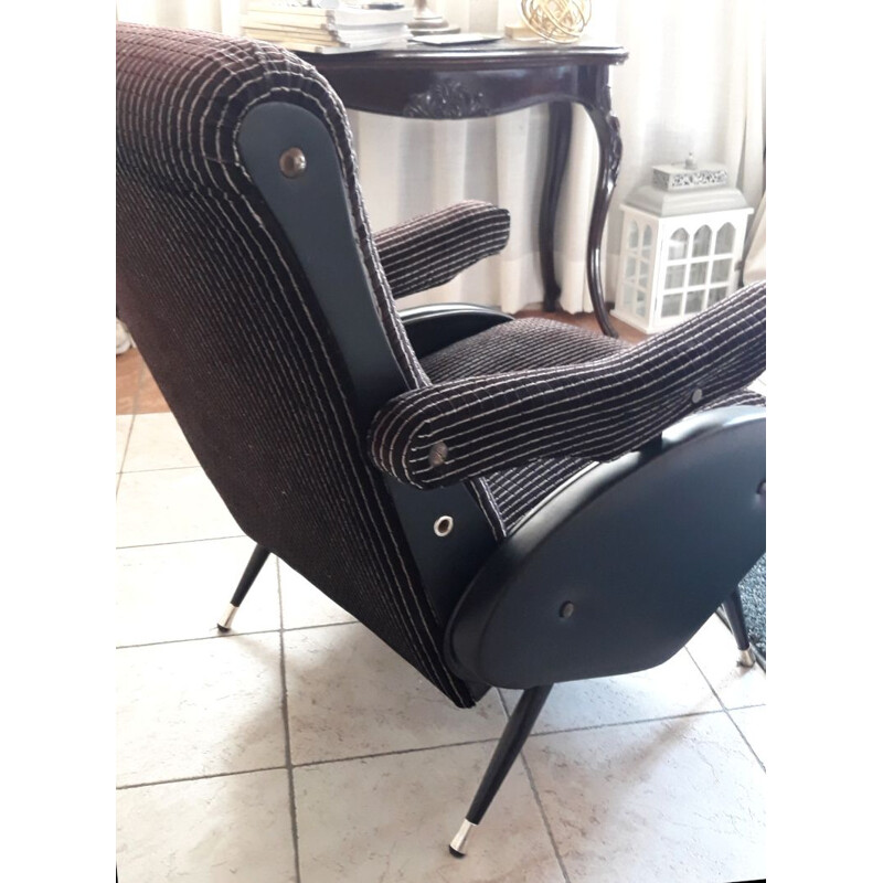 Cadeira de braços preta italiana vintage, 1970