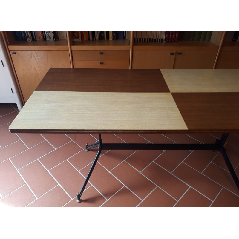 Mesa vintage bicolor de madera y hierro, Italia 1950