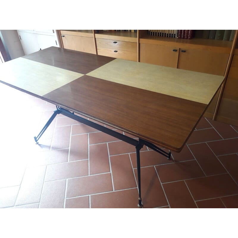 Vintage table in two-tone wood and iron, Italy 1950