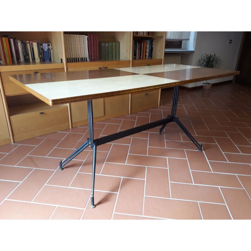Vintage table in two-tone wood and iron, Italy 1950