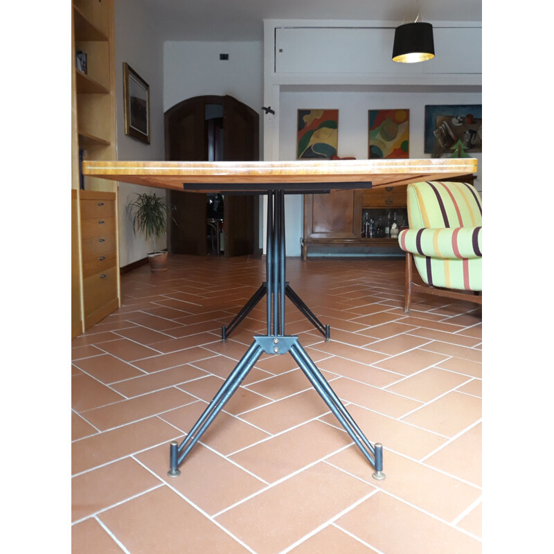 Vintage table in two-tone wood and iron, Italy 1950