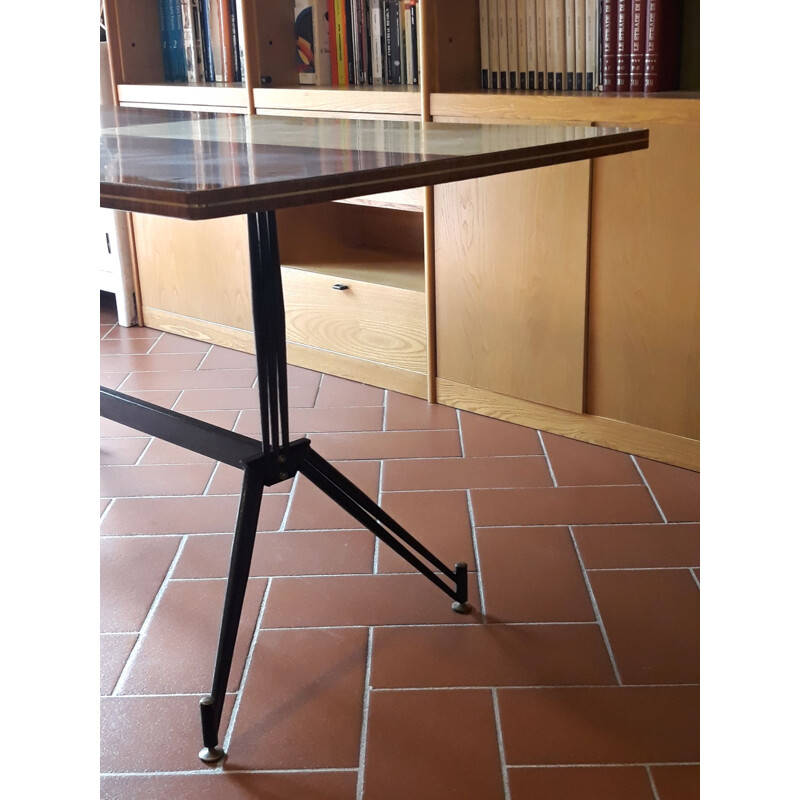 Table vintage en bois bicolore et fer, Italie 1950
