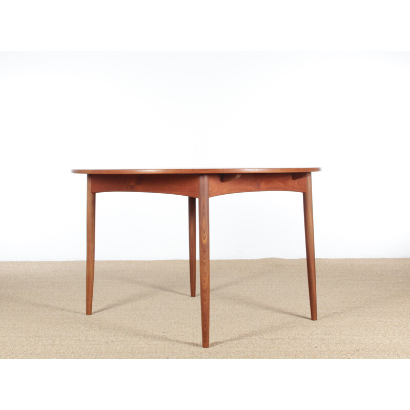 Teak round scandinavian vintage dining table with extension, 1960s