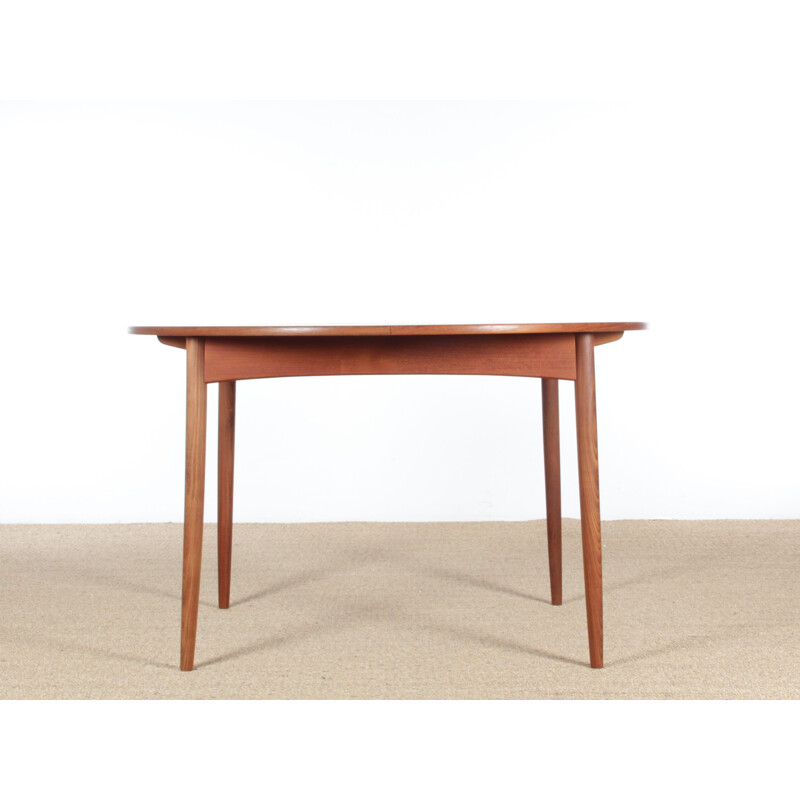 Teak round scandinavian vintage dining table with extension, 1960s