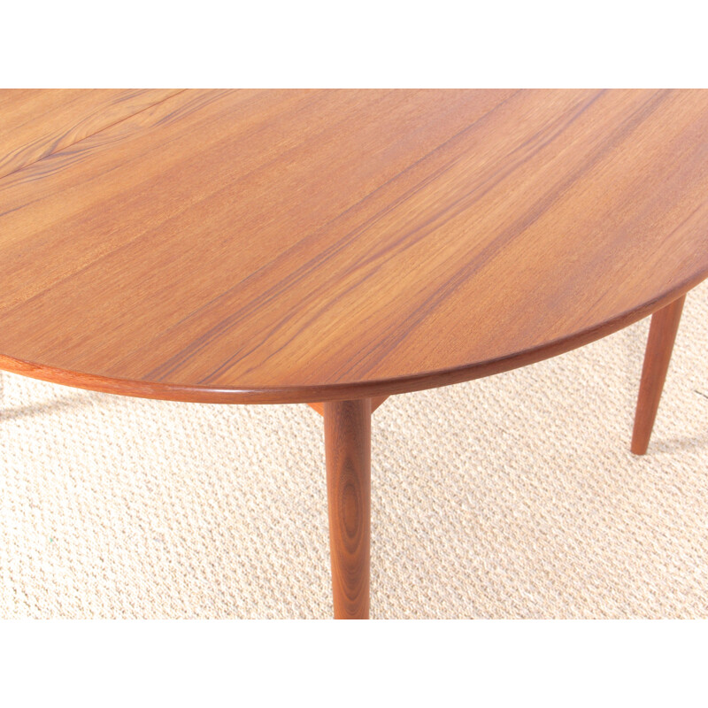 Teak round scandinavian vintage dining table with extension, 1960s