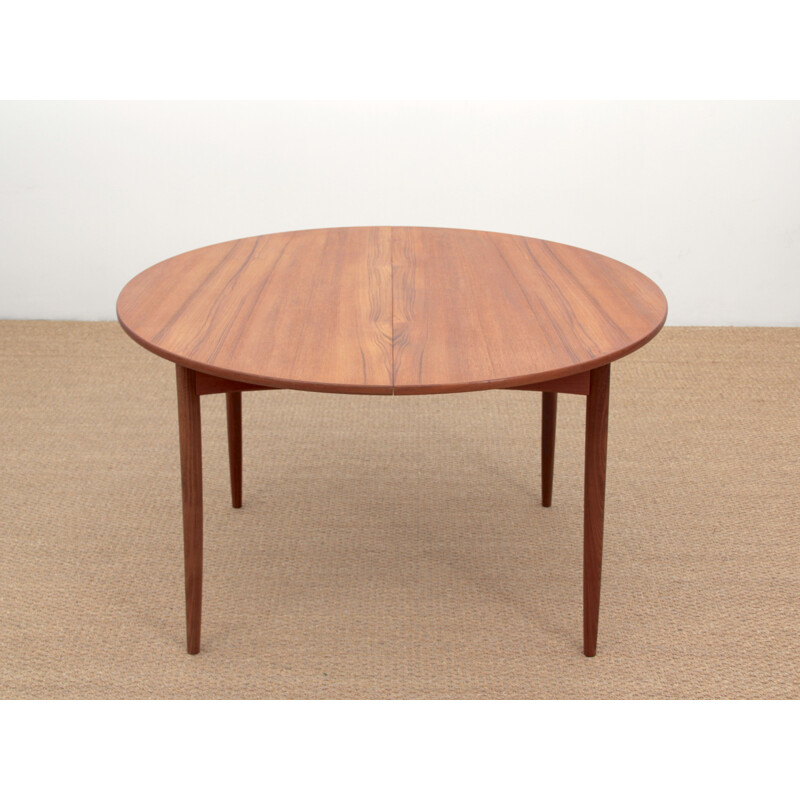 Teak round scandinavian vintage dining table with extension, 1960s