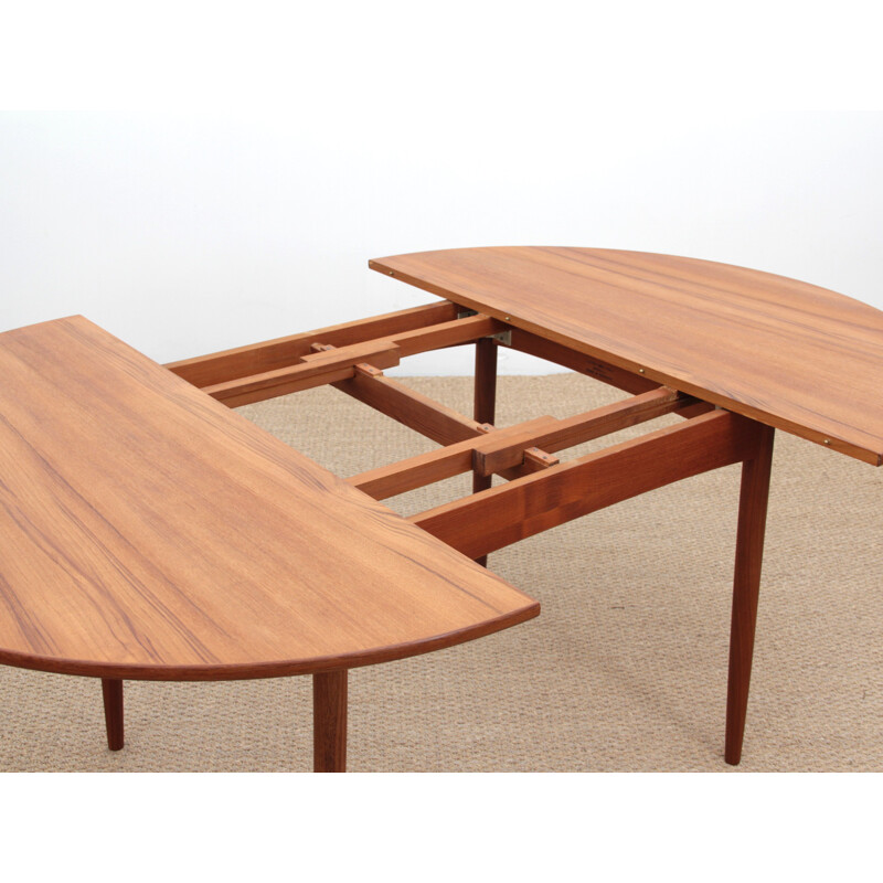 Teak round scandinavian vintage dining table with extension, 1960s