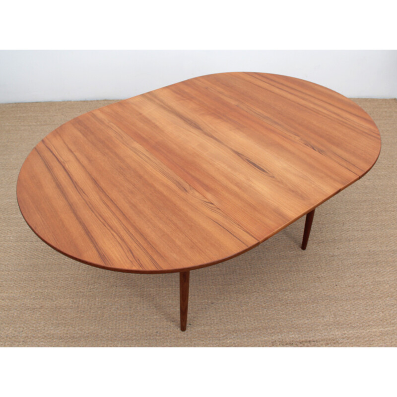 Teak round scandinavian vintage dining table with extension, 1960s