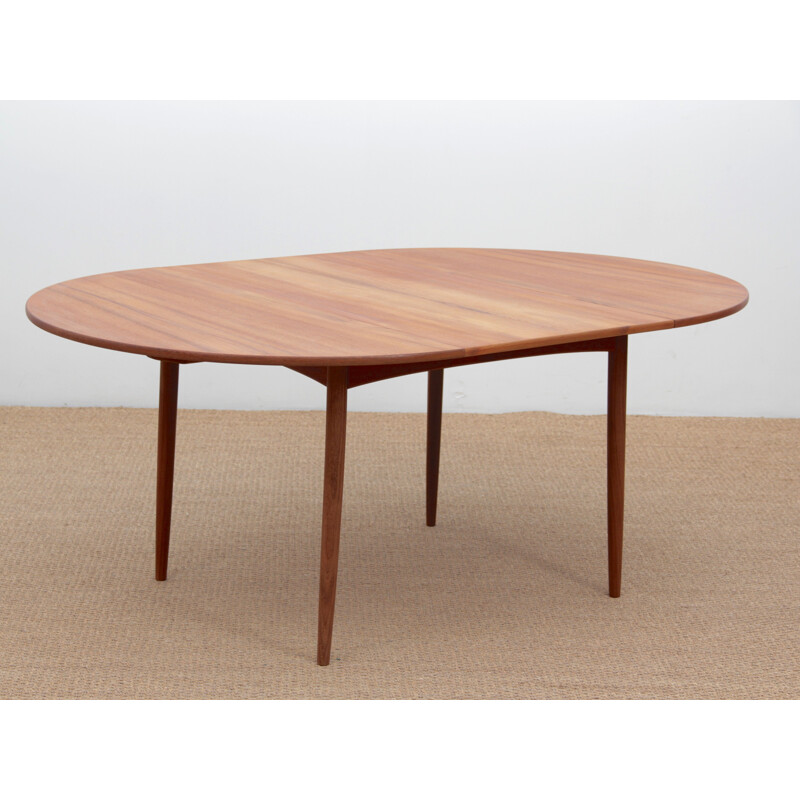 Teak round scandinavian vintage dining table with extension, 1960s