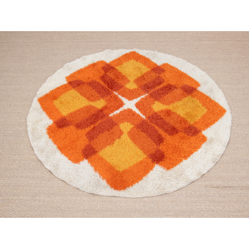 Rya Scandinavian wool vintage rug 1970s