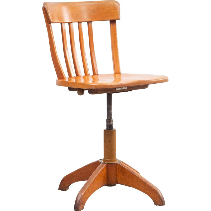 Vintage adjustable desk chair in solid beech, 1950s