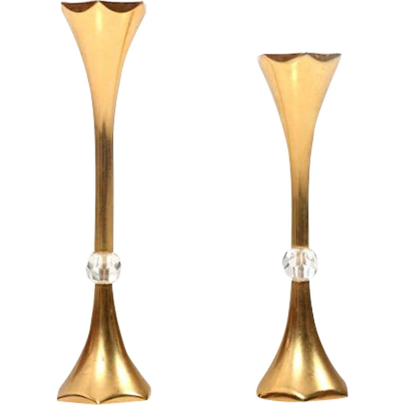 Pareja de candelabros vintage chapados en oro de Hugo Asmussen, Dinamarca 1960