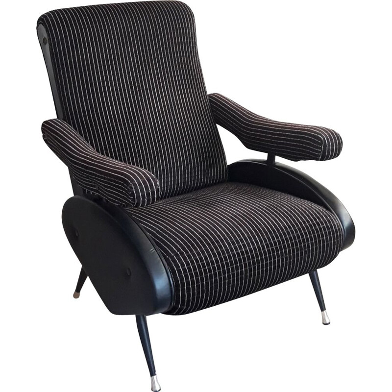 Cadeira de braços preta italiana vintage, 1970