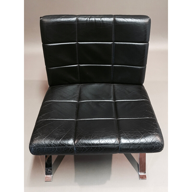 Vintage armchair by Hans Eichenberger in black leather 1960s