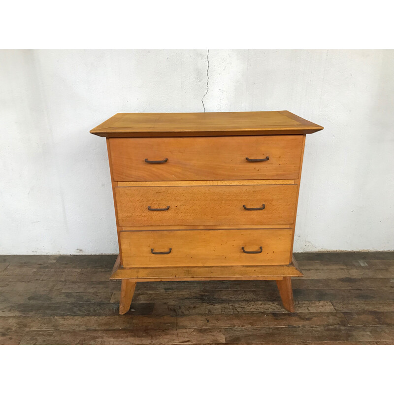 Vintage chest of drawers in oak with compass feet 1950s 1960s 