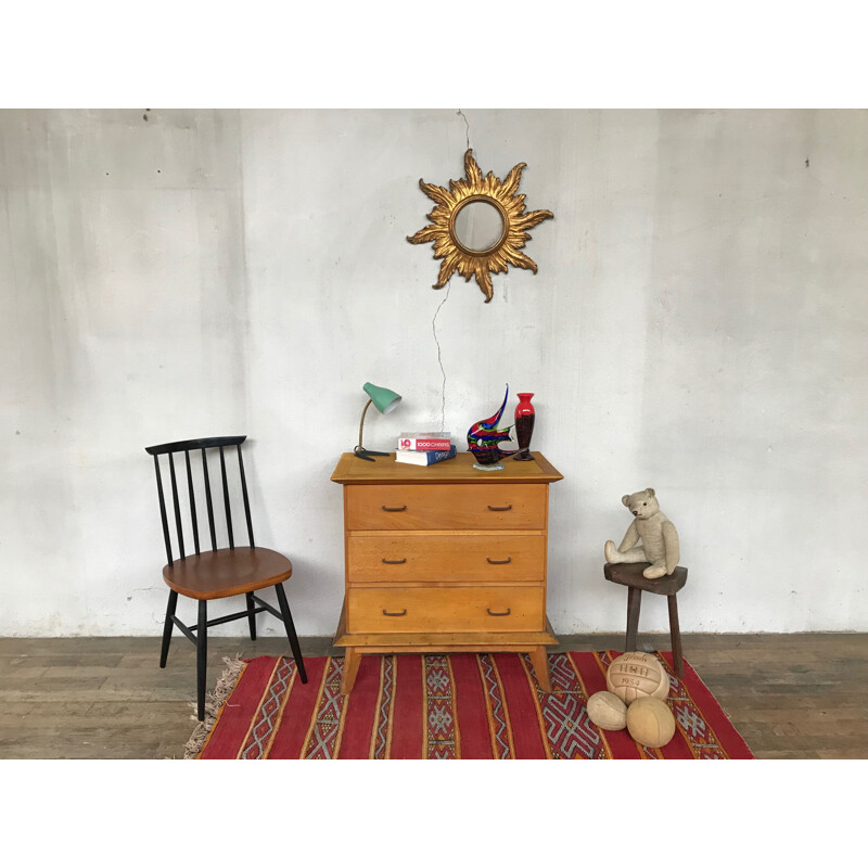 Vintage chest of drawers in oak with compass feet 1950s 1960s 