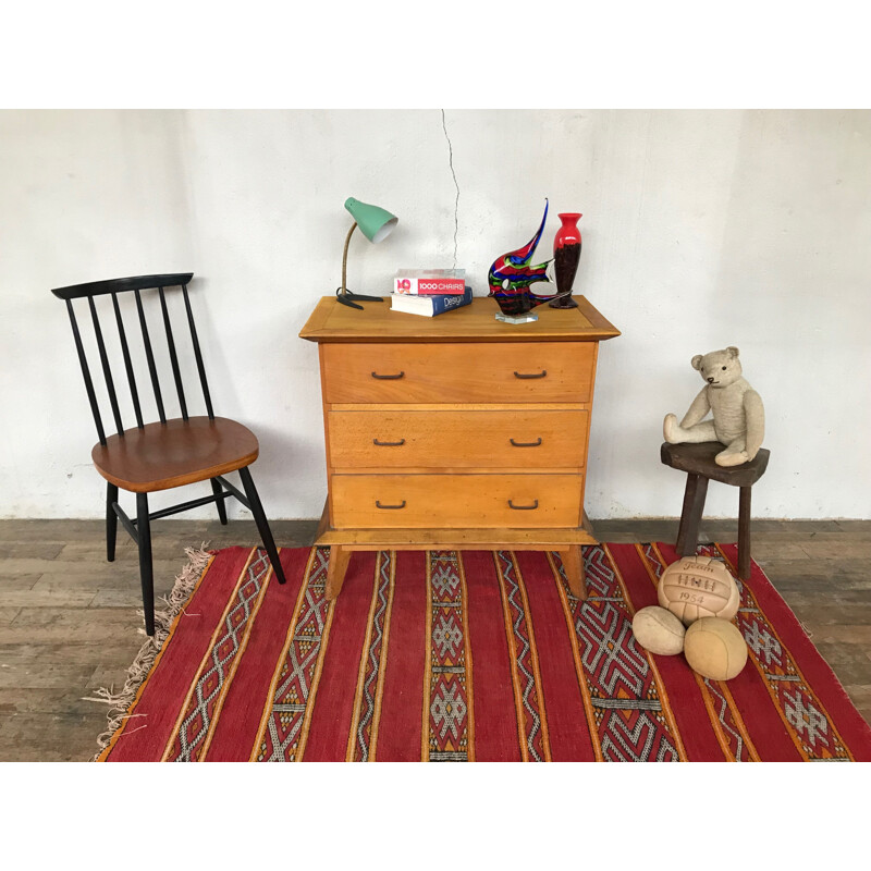 Vintage chest of drawers in oak with compass feet 1950s 1960s 