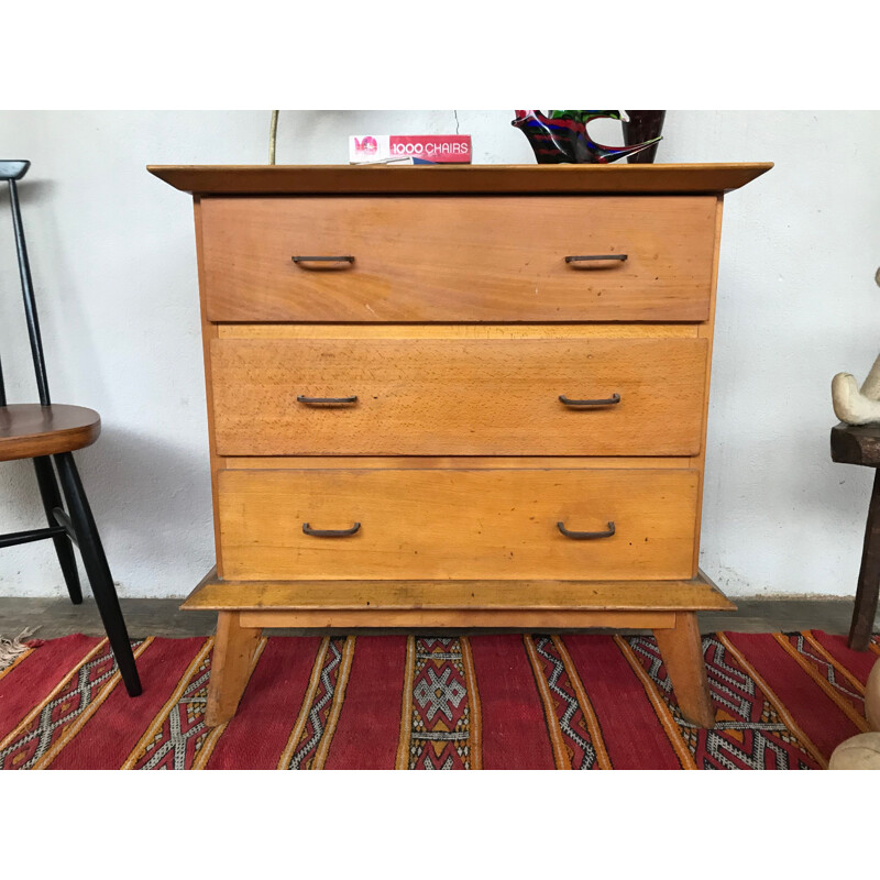 Vintage chest of drawers in oak with compass feet 1950s 1960s 