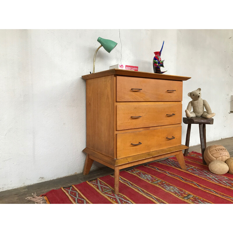 Vintage chest of drawers in oak with compass feet 1950s 1960s 