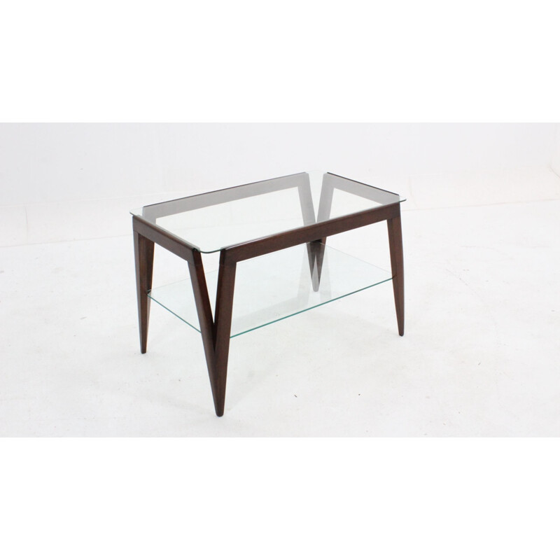 Italian double shelf glass vintage coffee table by Augusto Romano, 1950s