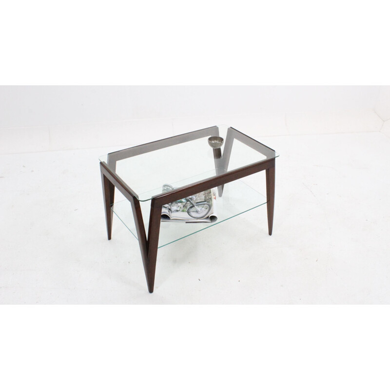 Italian double shelf glass vintage coffee table by Augusto Romano, 1950s