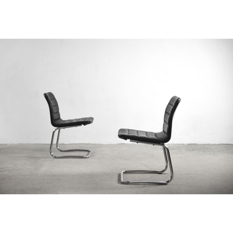 Paar vintage minimalistische lederen fauteuils van Pol International, Duitsland 1960