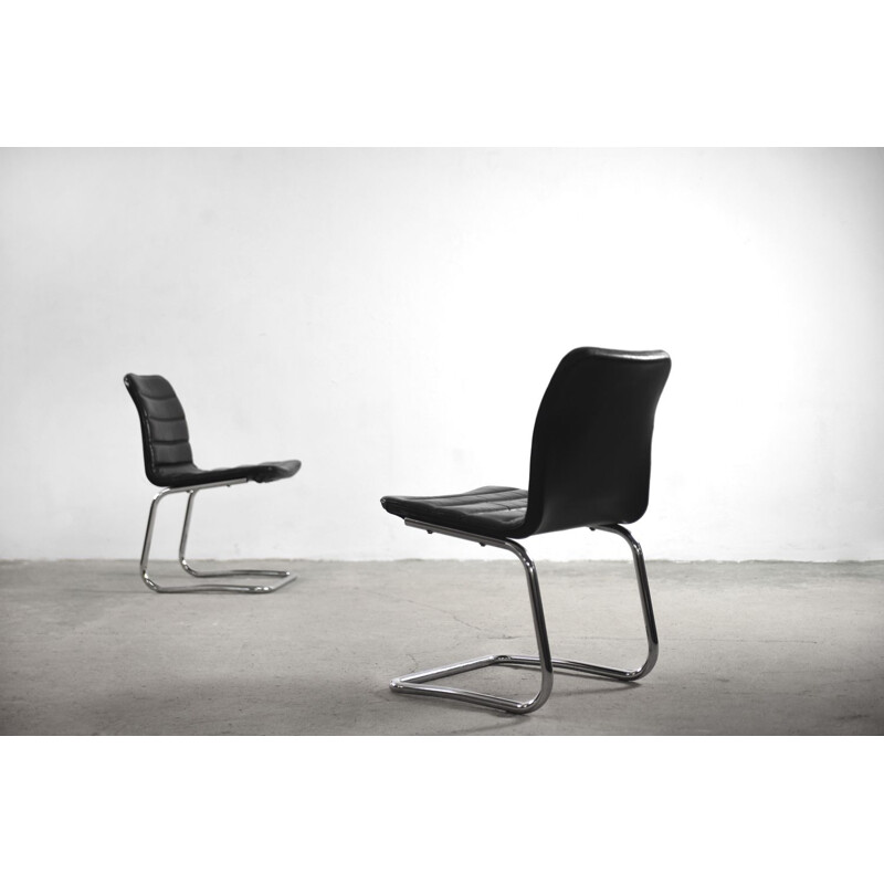 Paar vintage minimalistische lederen fauteuils van Pol International, Duitsland 1960