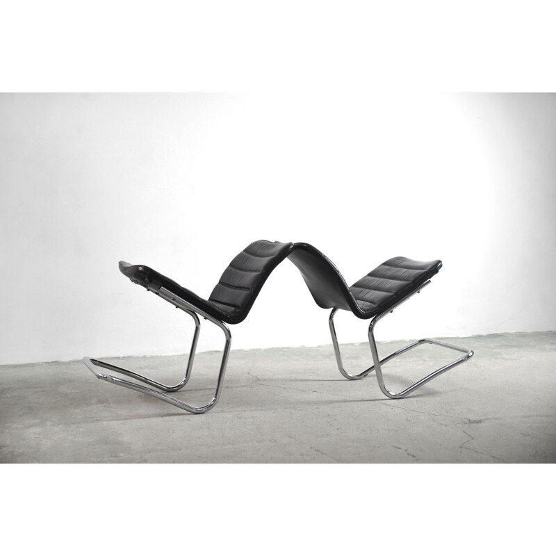 Pareja de sillones minimalistas de cuero vintage de Pol International, Alemania 1960