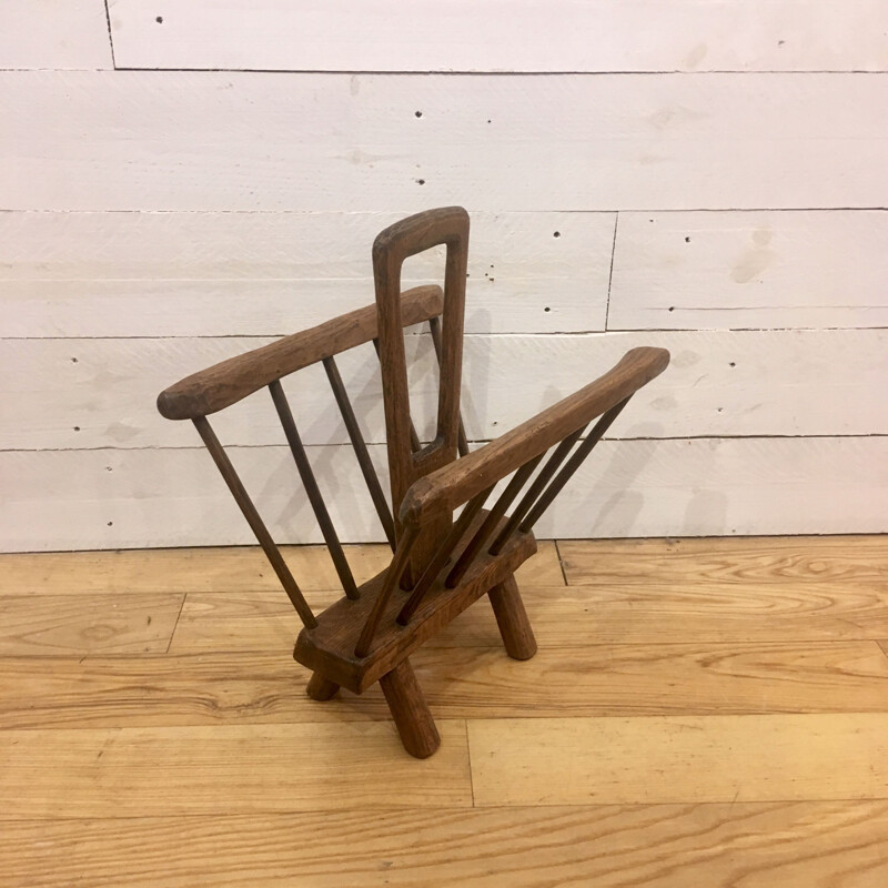 Vintage elm magazine rack, brutalist style, 1960s