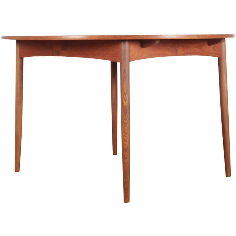 Teak round scandinavian vintage dining table with extension, 1960s