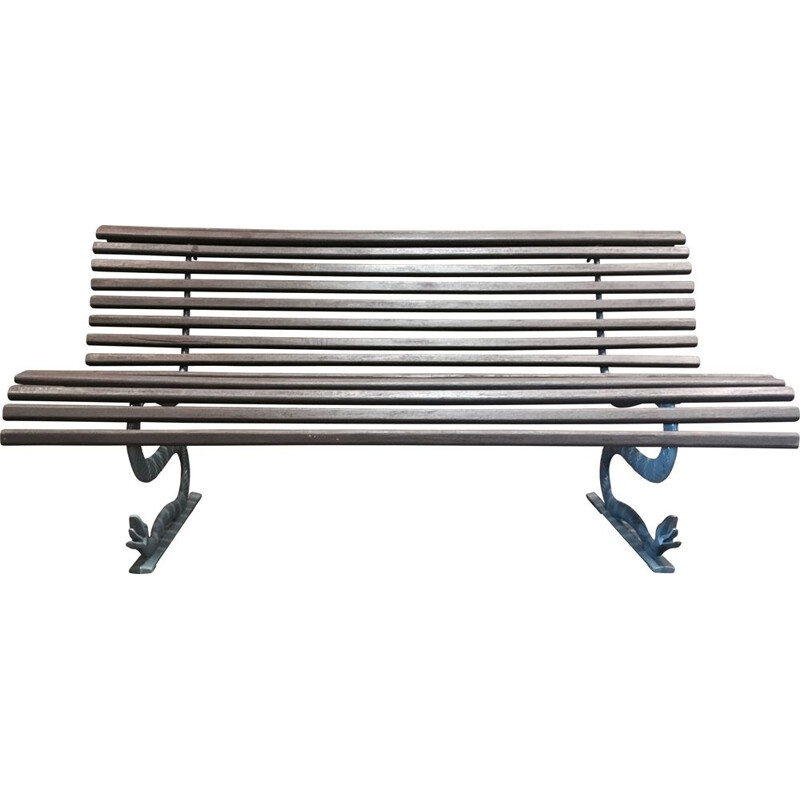 Vintage exterior bench wood and metal France 1960