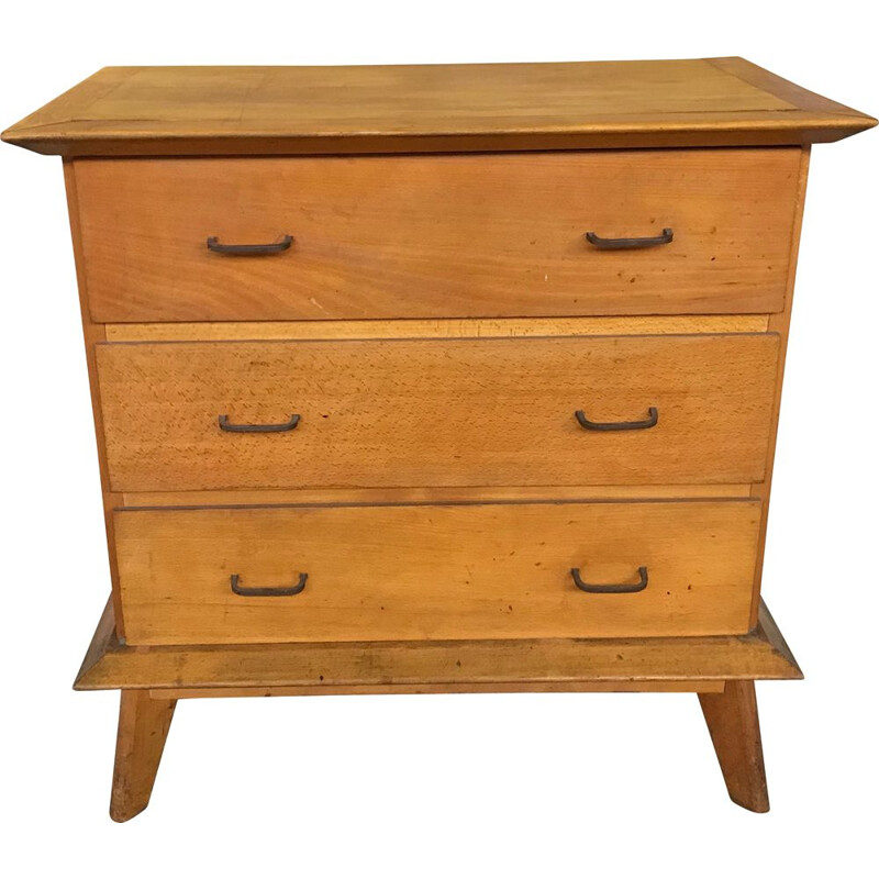 Vintage chest of drawers in oak with compass feet 1950s 1960s 
