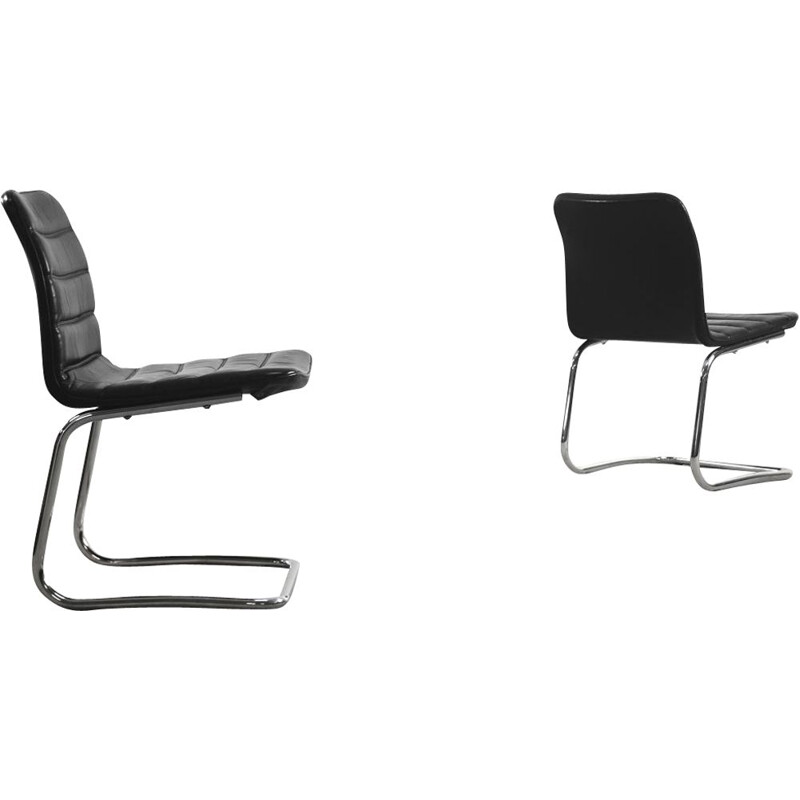 Paire de fauteuils minimalistes vintage en cuir par Pol International, Allemagne 1960