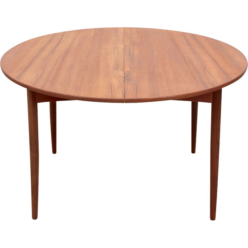 Teak round scandinavian vintage dining table with extension, 1960s