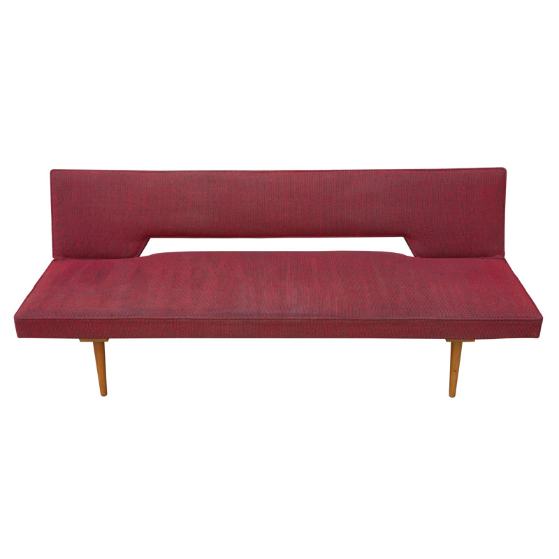 Canapé lit vintage rouge par Miroslav Navratil, design scandinave, 1960
