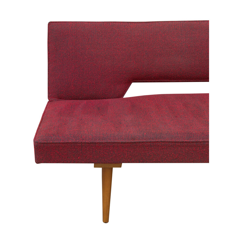 Canapé lit vintage rouge par Miroslav Navratil, design scandinave, 1960