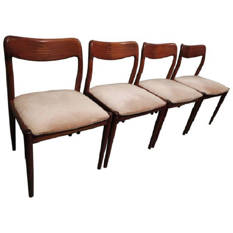 Set of 4 inlaid rosewood and mohair vintage dining chairs, 1960s