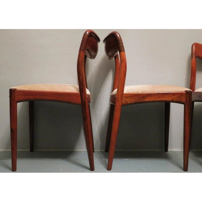 Set of 4 inlaid rosewood and mohair vintage dining chairs, 1960s