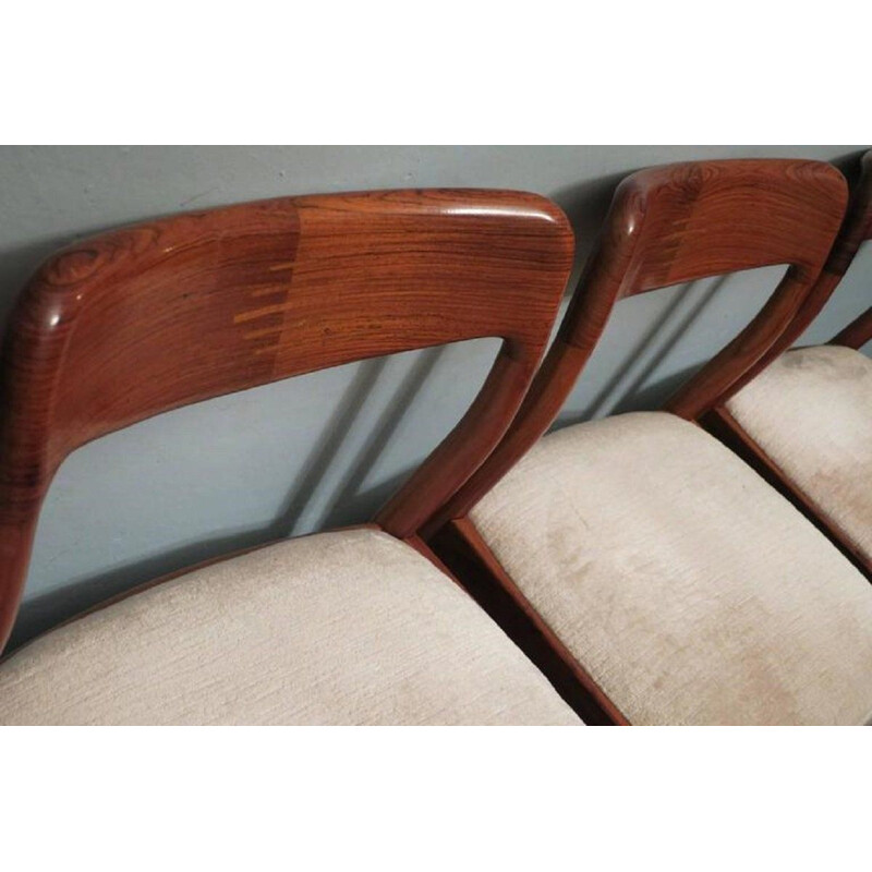 Set of 4 inlaid rosewood and mohair vintage dining chairs, 1960s