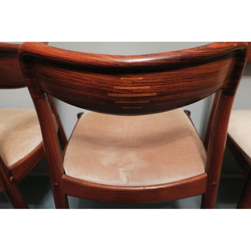 Set of 4 inlaid rosewood and mohair vintage dining chairs, 1960s