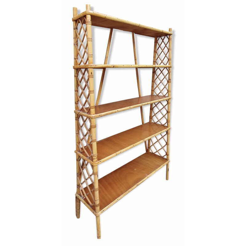 Vintage bamboo shelf by Louis Sognot, 1960s