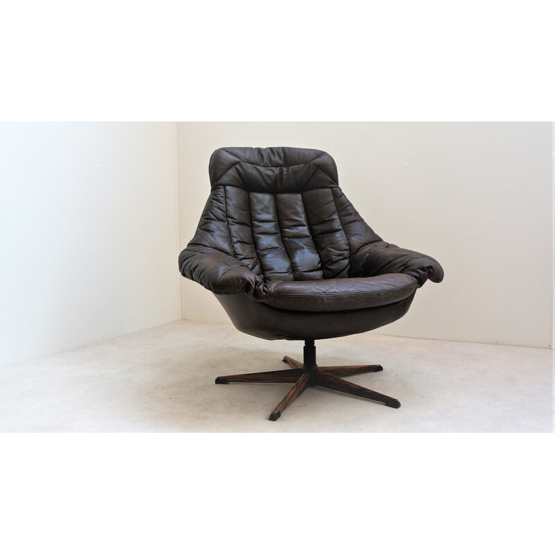 Black leather vintage shell chair by H.W. Klein, 1970s