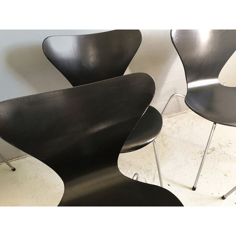 Ensemble de 4 chaises vintage Arne Jacobsen pour Fritz Hanse, série 7, 1950