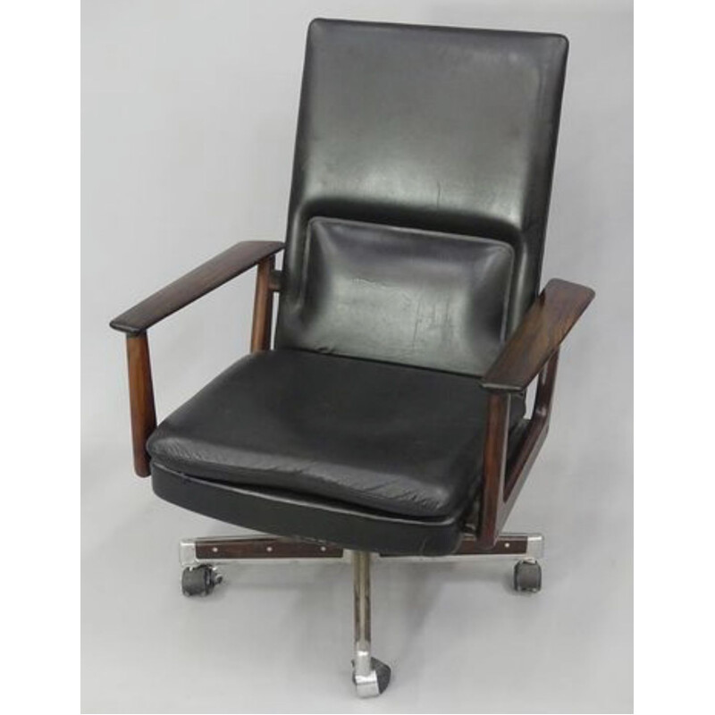 Vintage President rosewood and leather chair by Arne Vodder for Sibast, 1960s