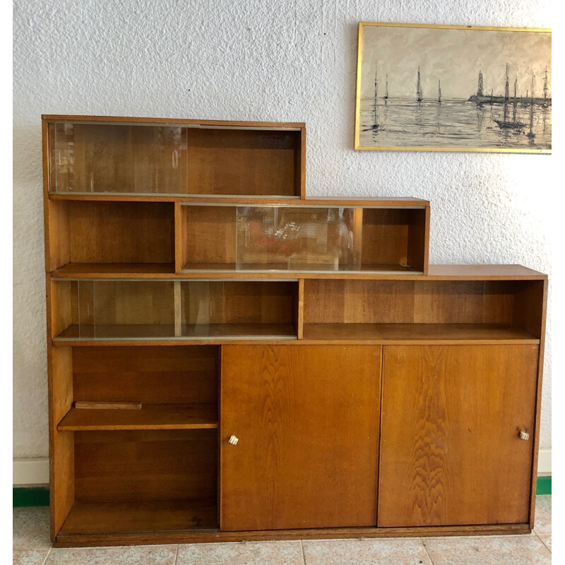 Vintage oak bookcase, 1950s