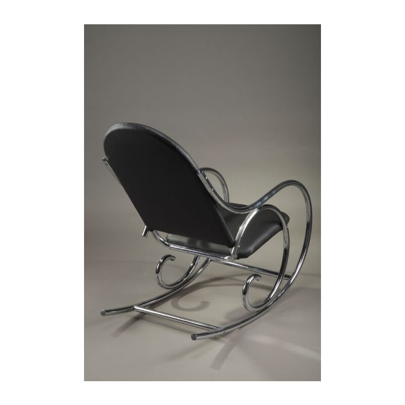 Chaise à bascule vintage métal tubulaire de style Thonet, 1950