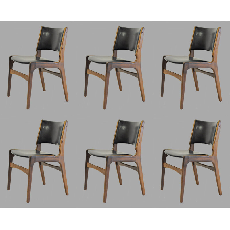 Ensemble de 6 chaises vintage en teck par Erik Buch pour Oddense Maskinsnedkeri, 1960