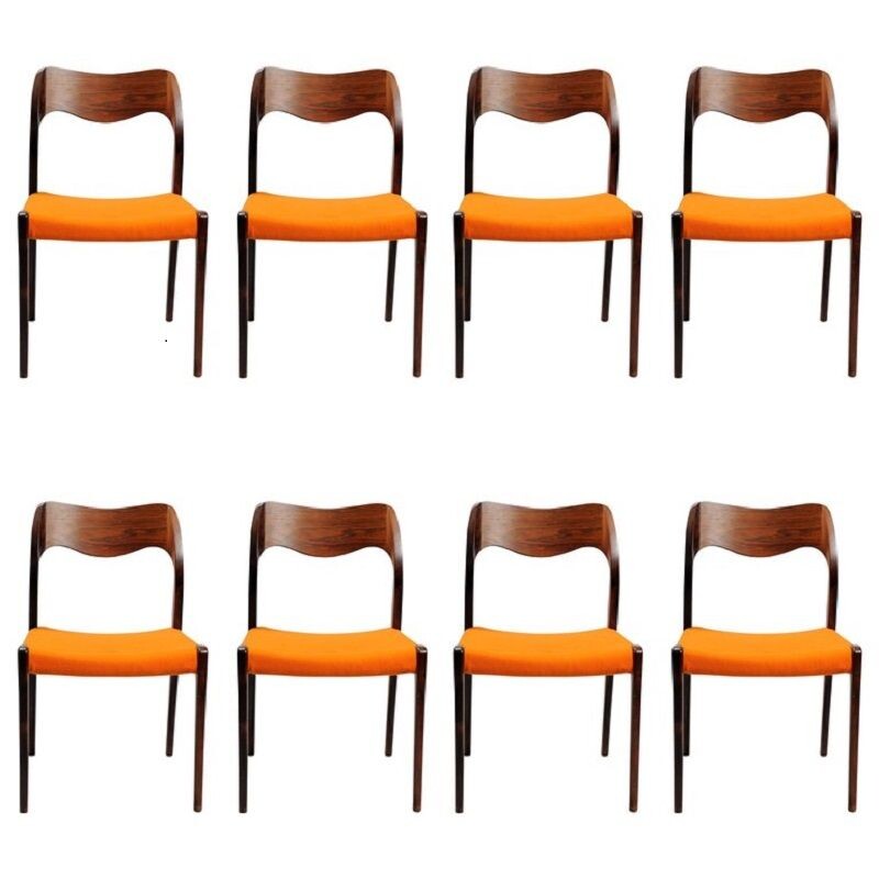 Set of 8 vintage rosewood dining chairs by Niels Otto Møller, 1951