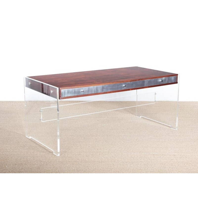 Vintage desk in rosewood and plexiglass by Poul Nørreklit for Georg Petersens Møbelfabrik, 1970